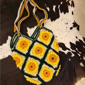 Handmade Yellow Floral Crochet Shoulder Bag
